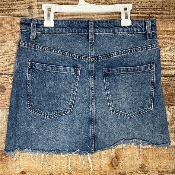We The Free People Zip It Up Denim Mini Skirt Blue Jean Frayed Hem Size 27 - Picture 5 of 9